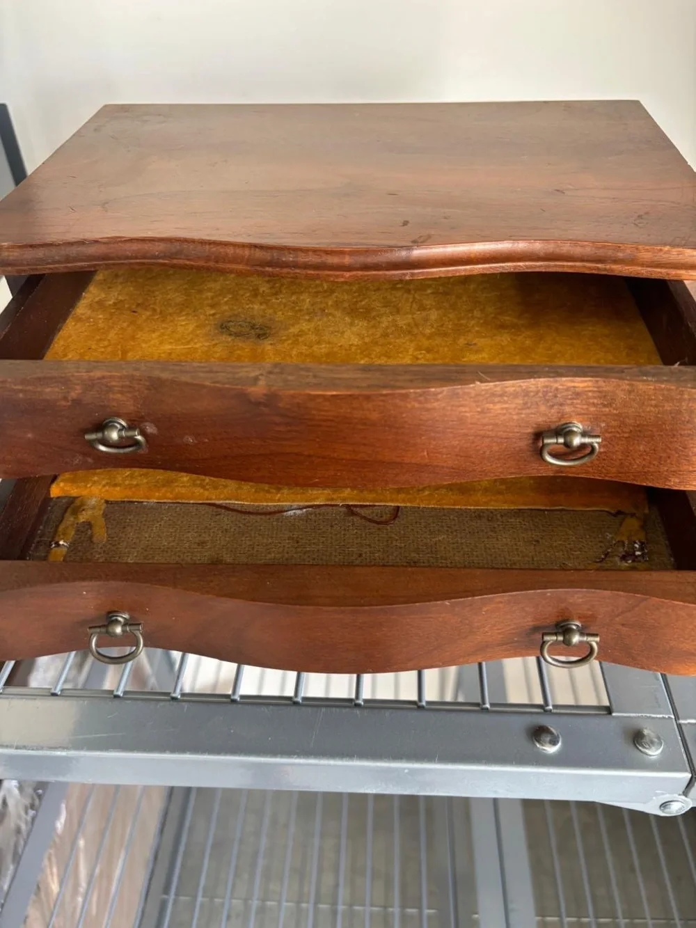 Vintage Wood  Flip Top Jewelry Box w/ 3 Drawers - Hiding Spot For money